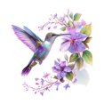 thumbnail image 3 of Adhesivos de pared con diseño de acuarela, diseño de colibrí, flores moradas, 39 x 40 cm, 3 of 4