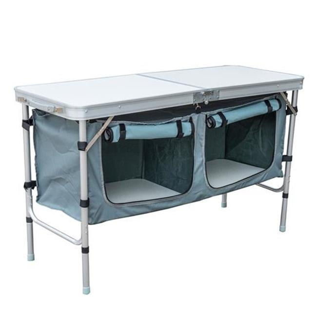 Pack-Away Outdoor Kitchen Deluxe Portable Camping Table w/ Shelf Removable Rink 