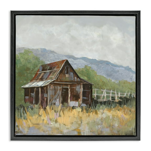 Stupell Industries Rustic Rural Lodge Landscape & Nature Painting Black Floater Framed Canvas Art Print Wall Art, 18 x 18
