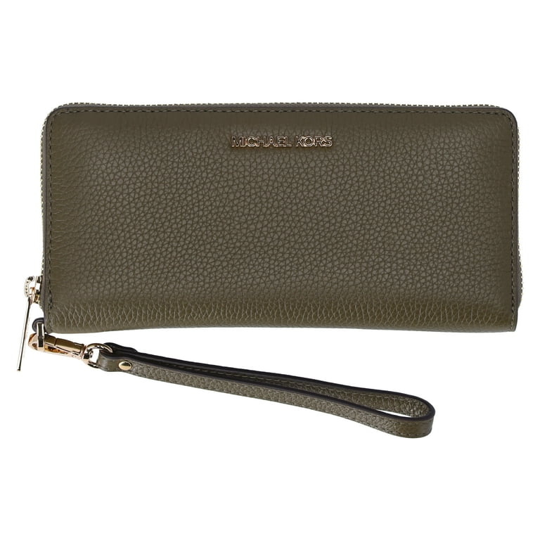 Michael Kors Women s Jet Set Travel Large Continental Pebbled Leather Wallet Wristlet Olive