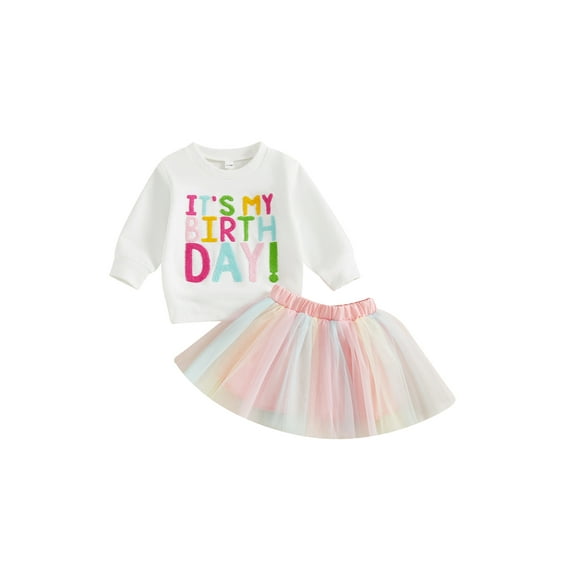 BemeyourBBs Girl Birthday Outfit Letter Embroidery Sweatshirt and Tulle Skirt