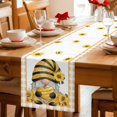 thumbnail image 5 of Sunflower Gnomes Table Runner 72 Inches, Summer Botanical Bee Yellow Plaid Bed Runner Dresser Scarves Tabletop for Indoor Outdoor Parties/Ceremony/Banquet, 13" x 72", 5 of 9