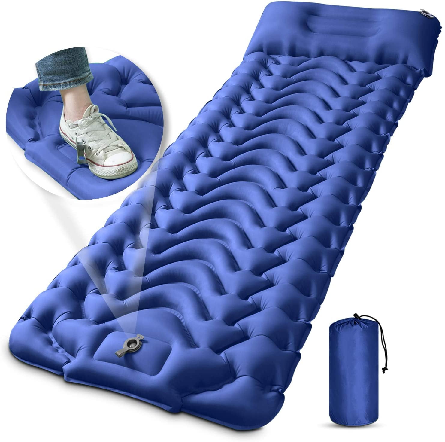 Inflatable Camping Sleeping Pad with Pillow Air Cells Design Lightweight Compact Mat for Hiking Backpacking Travel 