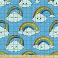 thumbnail image 2 of Ambesonne Cartoon Fabric by the Yard Upholstery, Happy Clouds and Rainbows, 1 Yard, Multicolor, 2 of 5