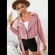 thumbnail image 5 of Chaqueta Corta de con Cinturón para Mujer, Chaqueta de Moto, Abrigo Rosa M, 5 of 9