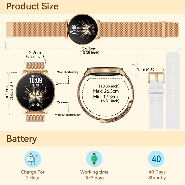 Carkira Smart watch with touch screen, smart watch for women with voice  assistant and message reminder, multi-sport mode and IP67 waterproof (Gold