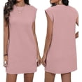 thumbnail image 3 of Women'S Summer Short T Shirt Dress Cap Sleeve Crew Neck Casual Loose Basic Mini Dresses Pink XL, 3 of 7