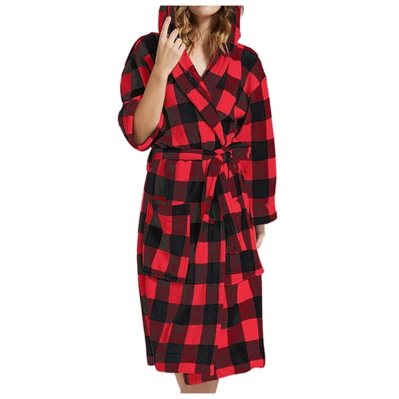 Gifts for Her Robe for Women Fluffy Loungewear Oversized Hooded Women's Robes Bath Womens Bathrobe Red