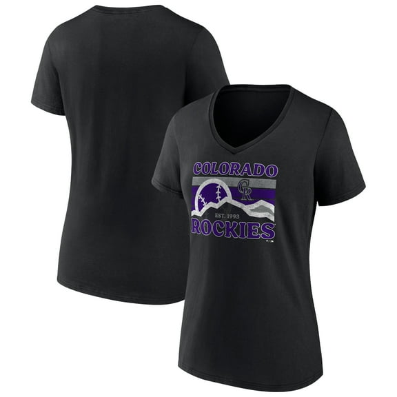 Women's Black Colorado Rockies Hometown Mountain Scene V-Neck T-Shirt