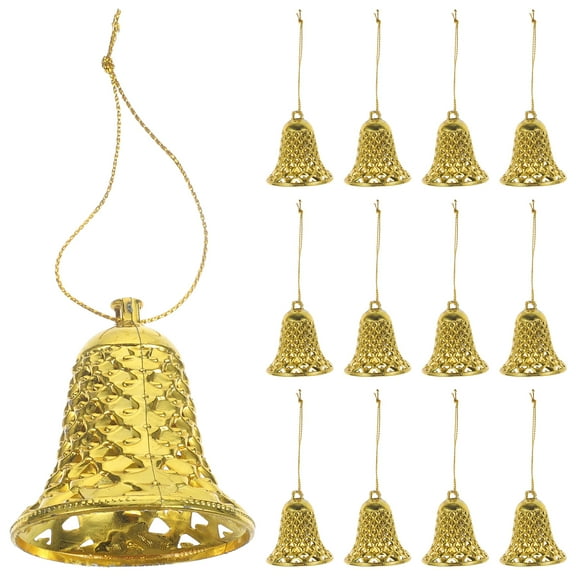 12PCS Golden Plastic Christmas Bell Hanging Ornaments Holiday Tree Decorations