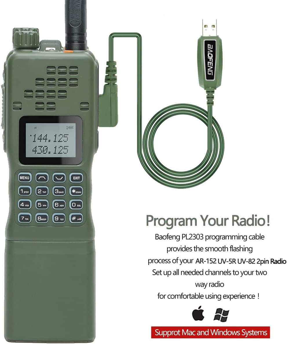 AR-152 10W Powerful Ham Radio Military Grade Long Range Two Way Radio with  12000mAh Larger Battery,Tactical Antenna,Speaker Mic and USB Charging Cable  Full Kits (Green, Full Kits)