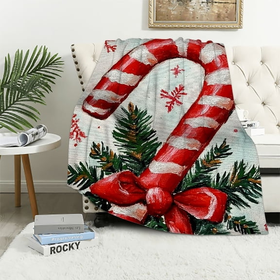 Pratyus Candy Cane Flannel Throw Blanket for Couch Sofa Bed, All Seasons Comfort, Christmas Home Decor 40x50in