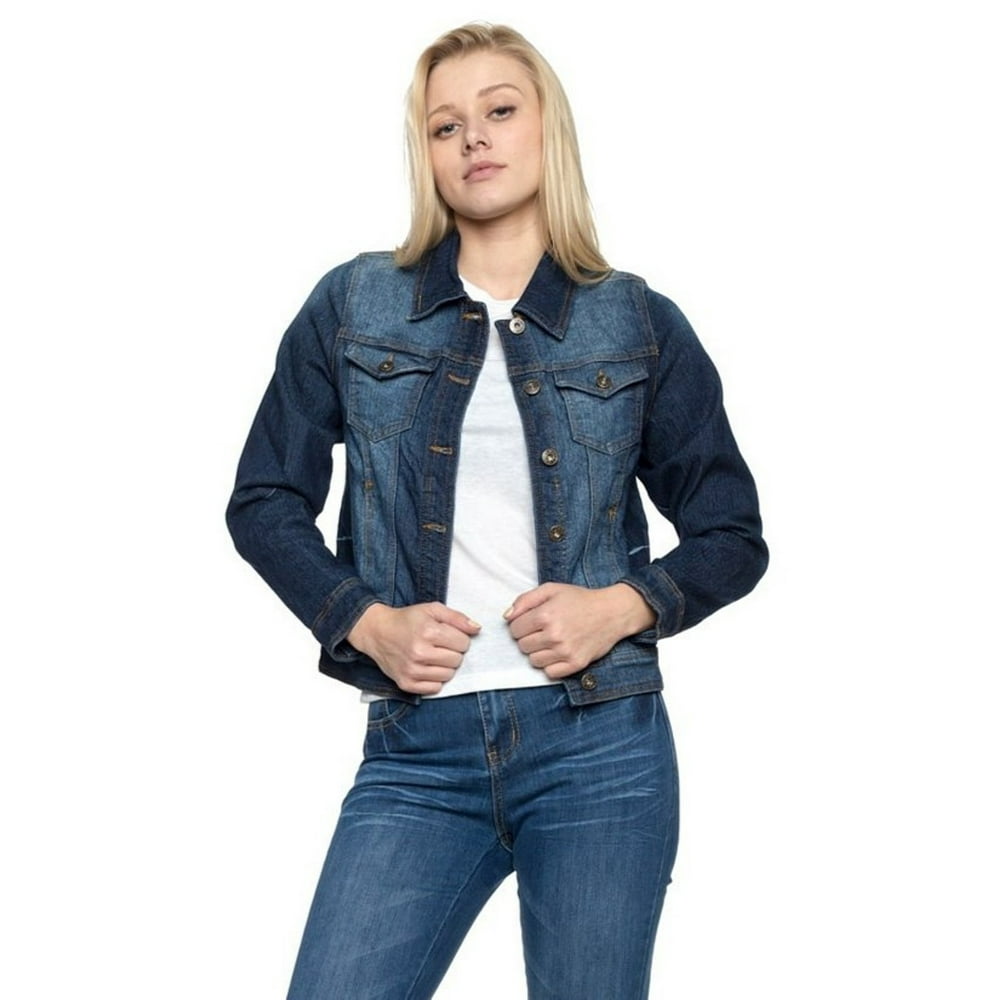 Fashion2love - Women`s Juniors Premium Denim Jackets Long Sleeve Jean