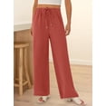 thumbnail image 5 of Cutuoiiu Women's High Waisted Solid Color Wide Leg Pants, Drawstring Elastic Waist with Pockets, Lightweight Loose Fit Long Trousers for Everyday Wear Gift, 5 of 8