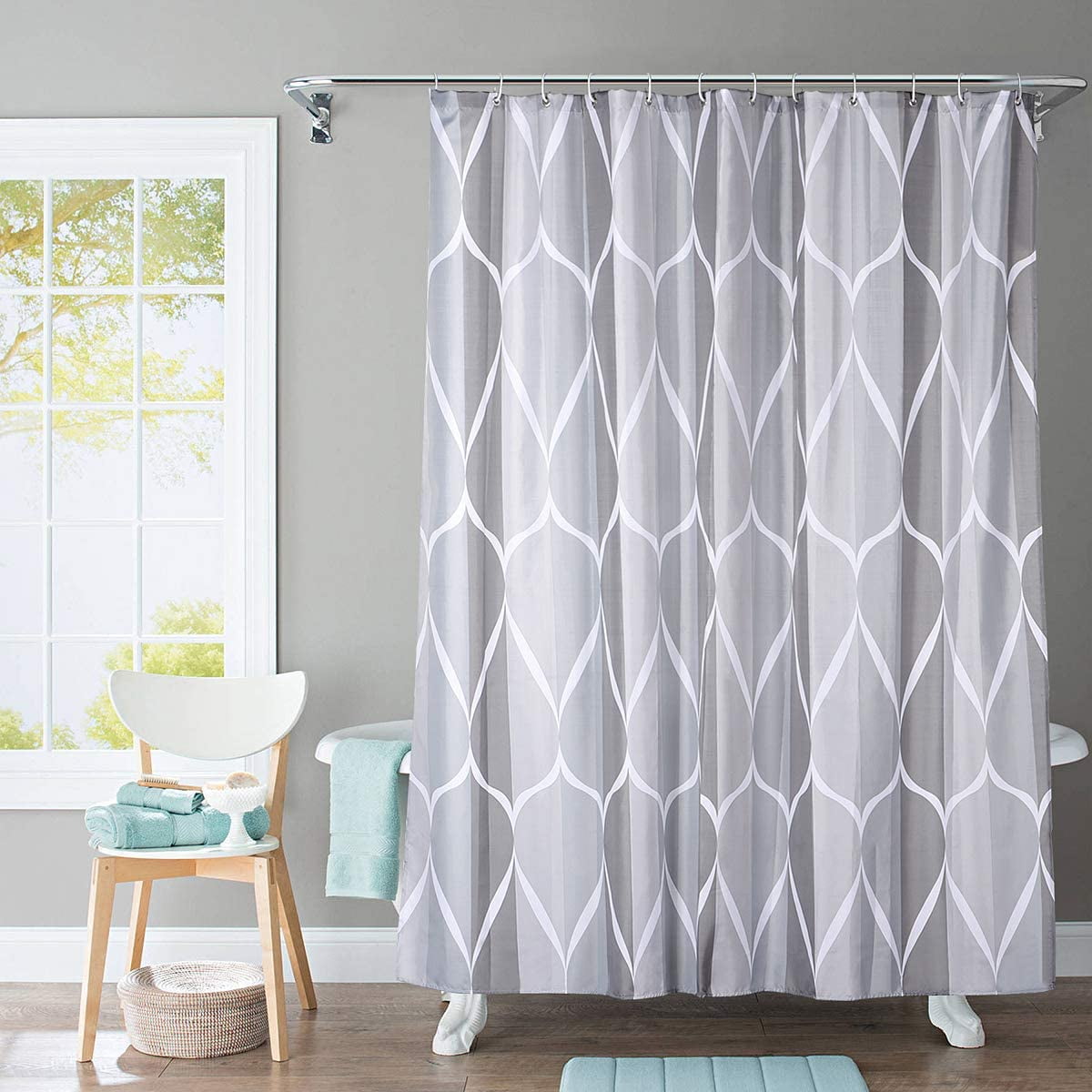 12 Hooks Bathroom Shower Curtain Waterproof Various Pattern Panel Sheer Decor 