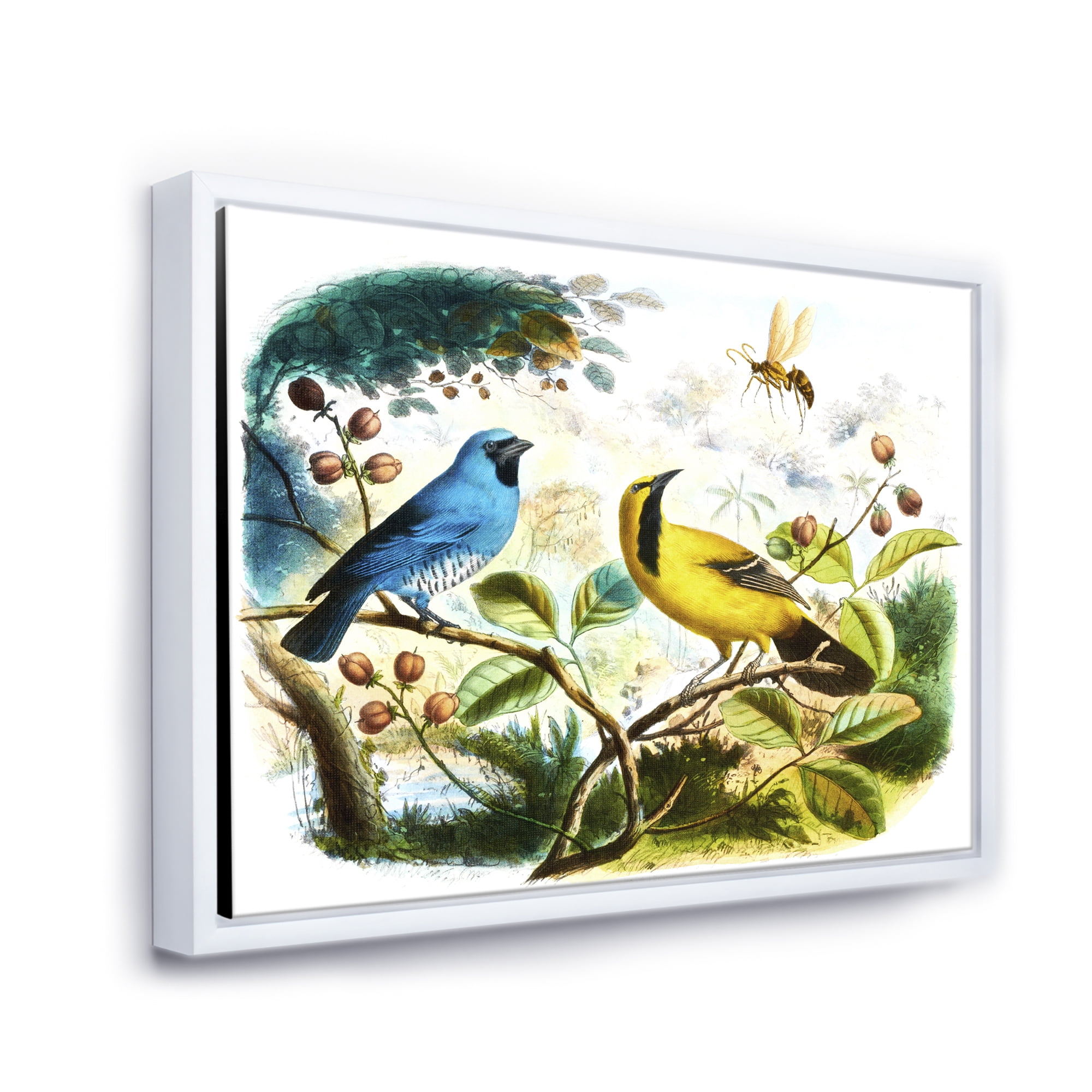 Designart 'Yellow and Blue Bird In The Wild' Traditional Framed Canvas Wall Art Print