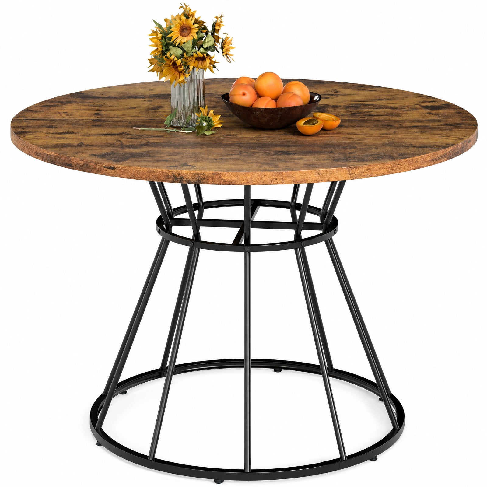 Furnibear 47 Inch Round Farmhouse Dining Table for 4 with Brown Wooden Tabletop