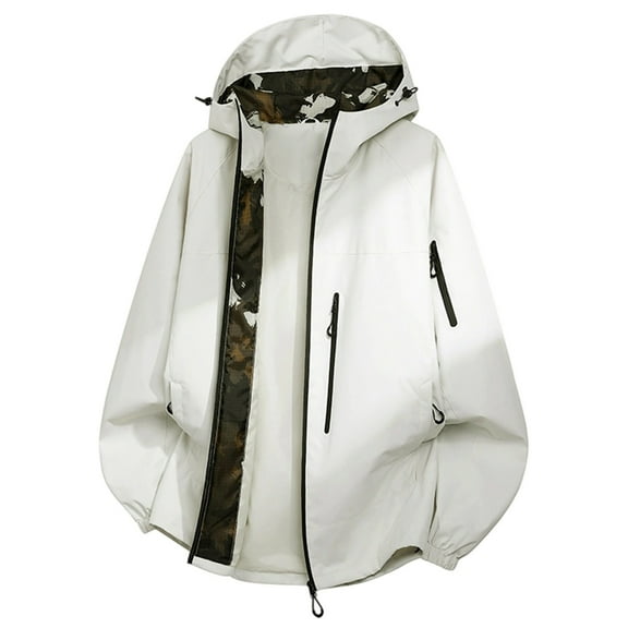 Fiaer Womens Rain Jacket with Hood Outdoor Functional Softshell Windbreaker Waterproof Long Sleeve Oversized Tops White XL