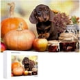 thumbnail image 4 of 1000 PCS Jigsaw Puzzles, 29.5" x 19.7" Artwork Gift for Adults Teens Dogs Dachshunds Puppy and Pumpkins Wooden Puzzle Games, 4 of 6