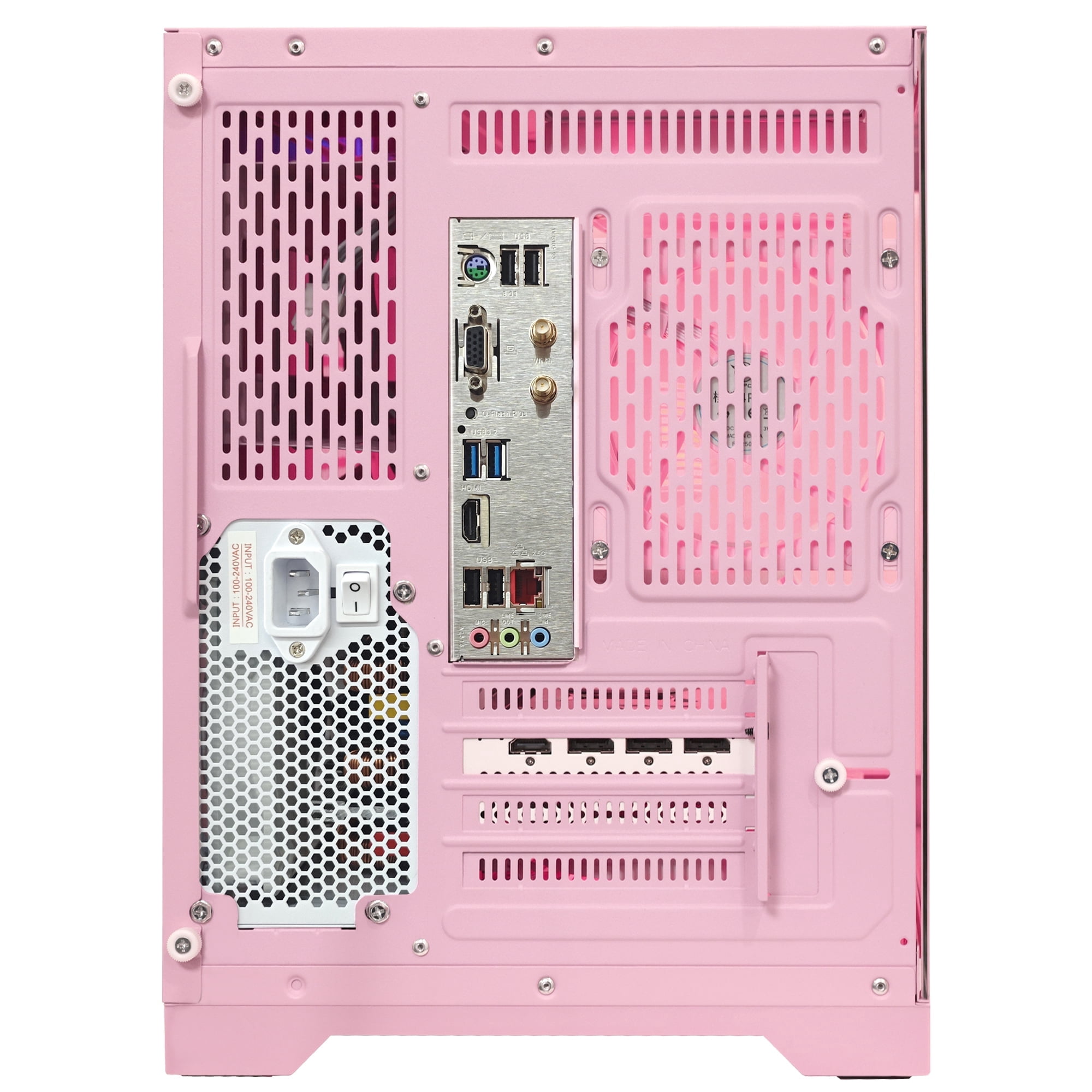 Hoengager Gaming PC AMD Ryzen 7 9700X, RTX 5060 8G, 32GB DDR5, 1TB SSD, 850W PSU,360 AIO Liquid Cooler, RGB Fusion 2.0, Win 11 + Keyboard- Pink