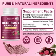 Bcuelov Beet Root Capsules 1300mg Blood Pressure Energy Endurance Support Vegan Gluten-Free 90 Count