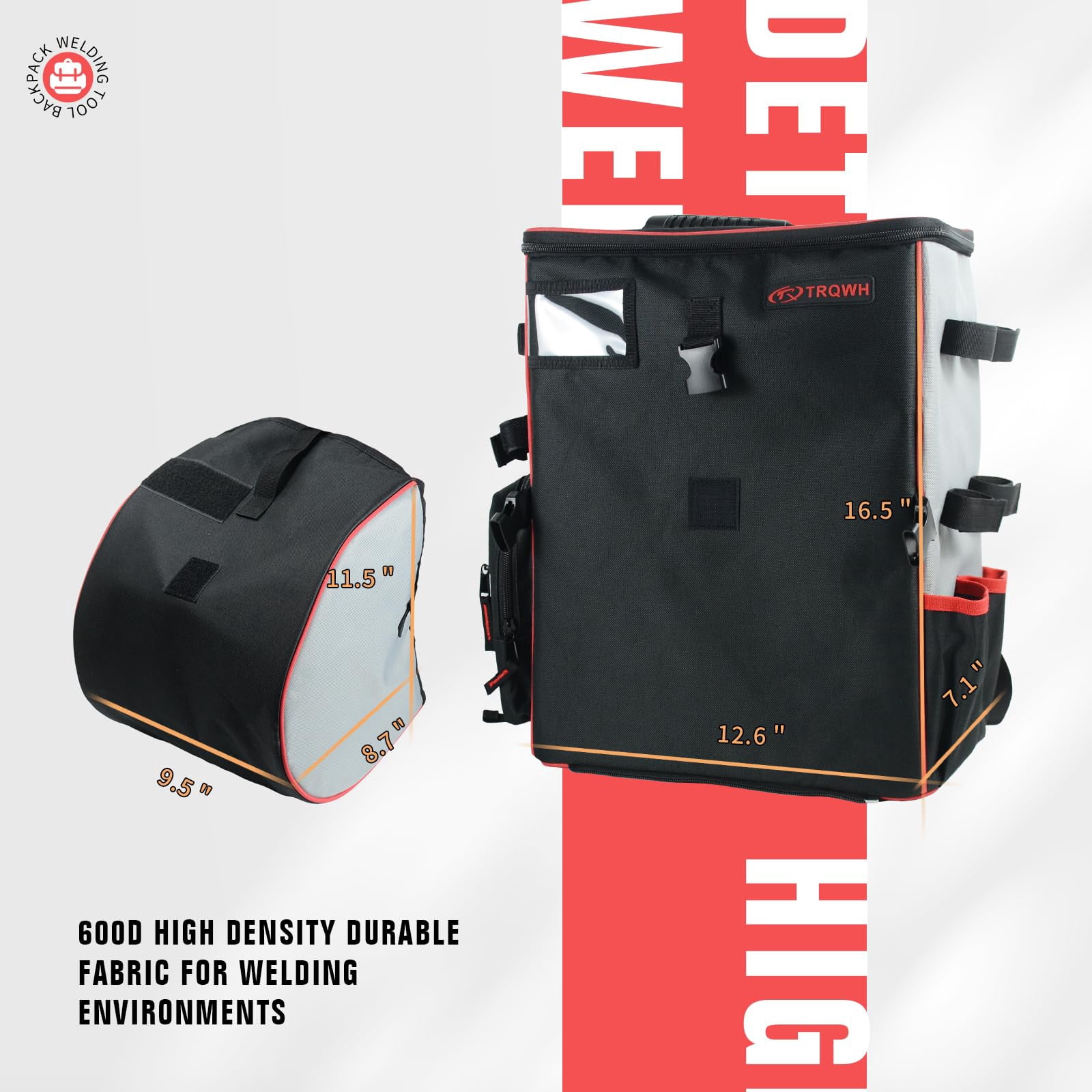 TRQWH Welding Backpack for Men Waterproof Reinforced Bottom Large Capacity Extreme Gear Pack with Helmet Catch Multipurpose Welding Tools Backpack