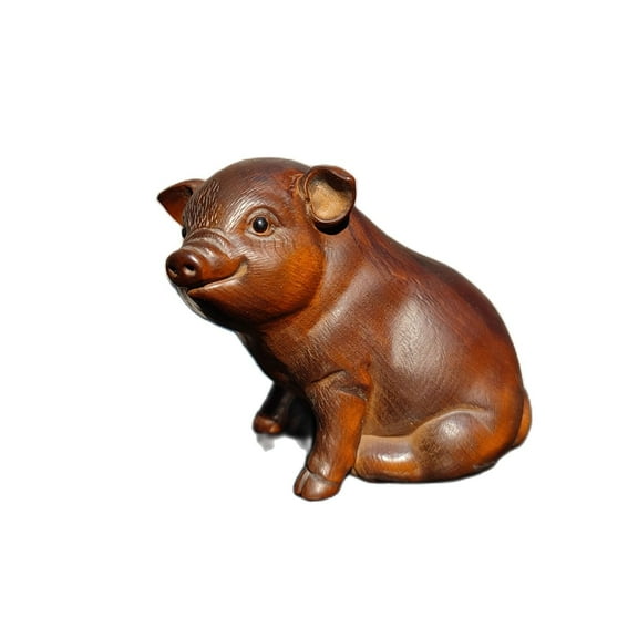 Carved Wood Wooden Lovely Pig Statue Pet Mini Gift Boxwood Room Home Decor Cute decorative sculpture home decor