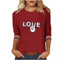 thumbnail image 2 of Hauts pour Femmes Manches Trois-Quarts Cœur Saint-Valentin Col Rond Imprimé Décontracté T-Shirt Ample Rouge G, 2 of 5