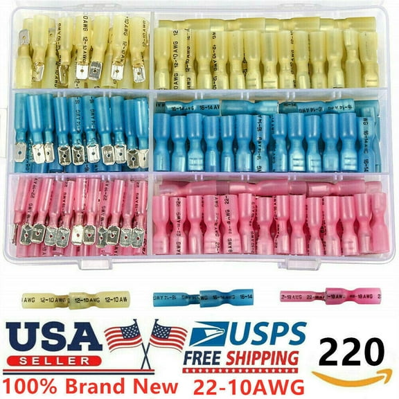 220PCS Heat Shrink Spade Male & Female Electrical Wire Terminals Connectors Kit