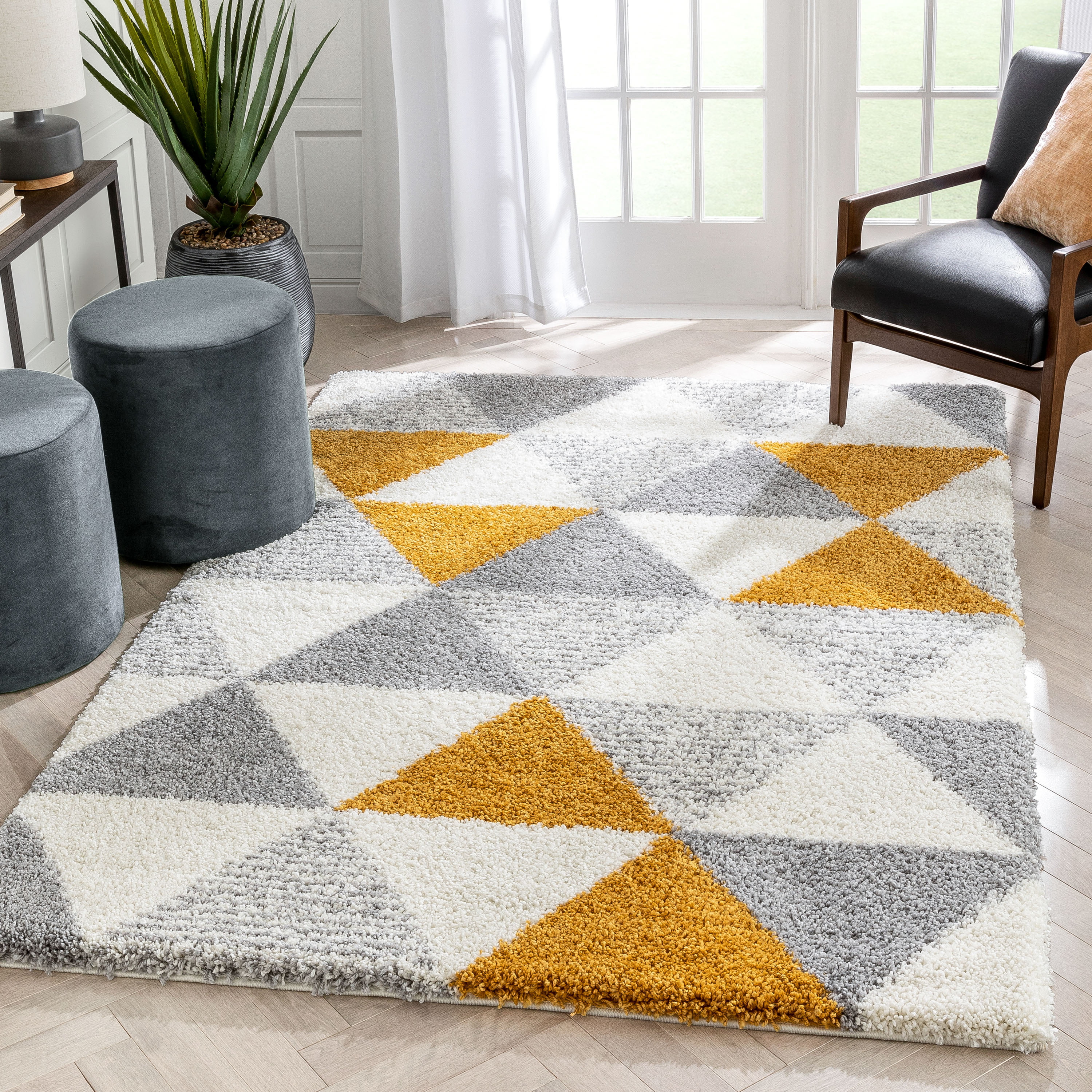 La Dole Rugs Gold Grey Ivory Abstract Spirals Waves Modern Geometric Pattern Area Rug for Living Room Bedroom Hallway Carpet 7'10 X 10'5 