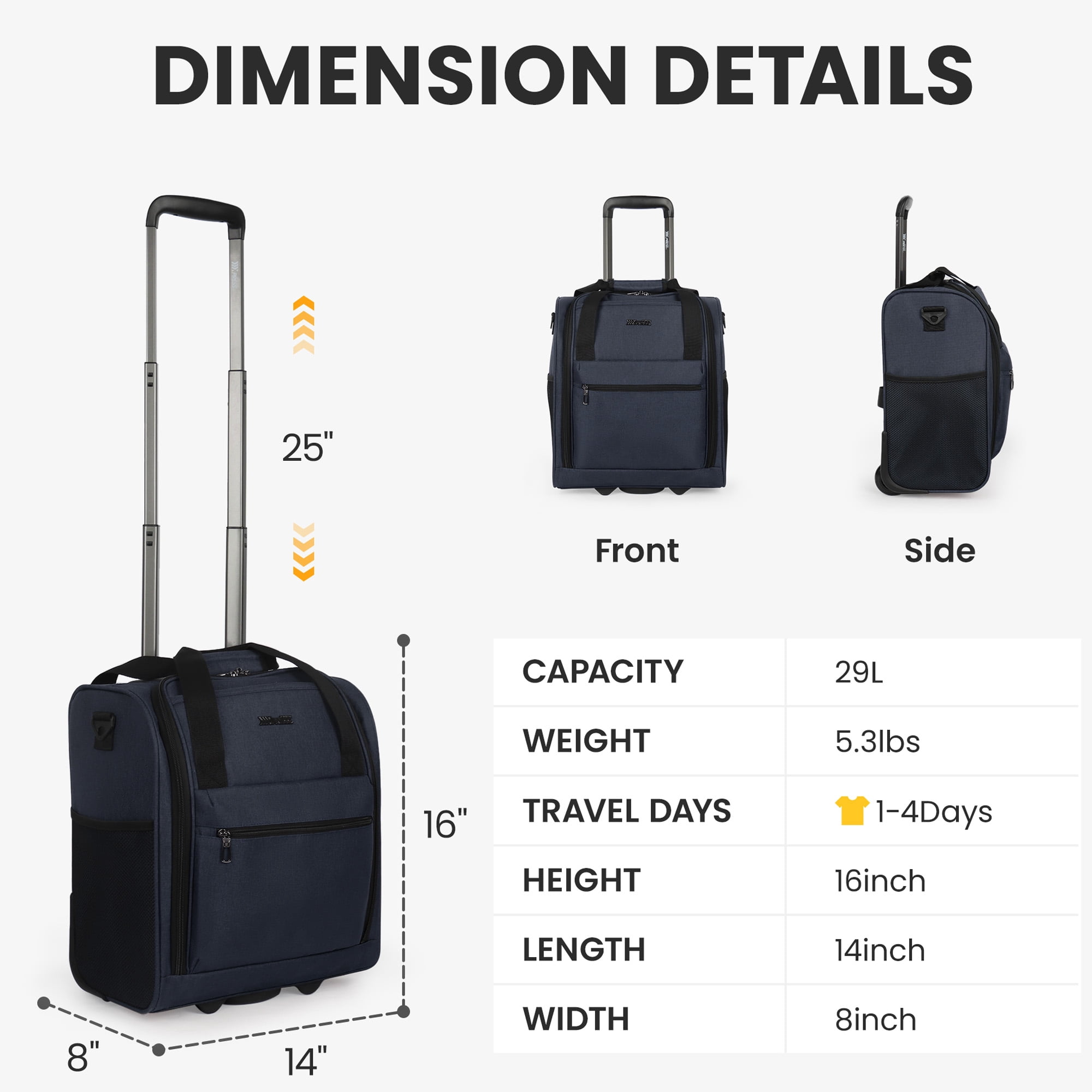 New York Xpress 16" Underseat Carry-on Luggage Lightweight Softside Rolling Suitcase with 2 Wheels, Navy - TA13