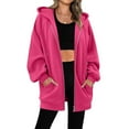 thumbnail image 2 of safuny Women's Zip Up Hoodies Coat Oversized Fleece Long Sleeve Solid Color Sweatshirts Casual Fall Jacket with Pocket Hot Pink _r L, 2 of 4