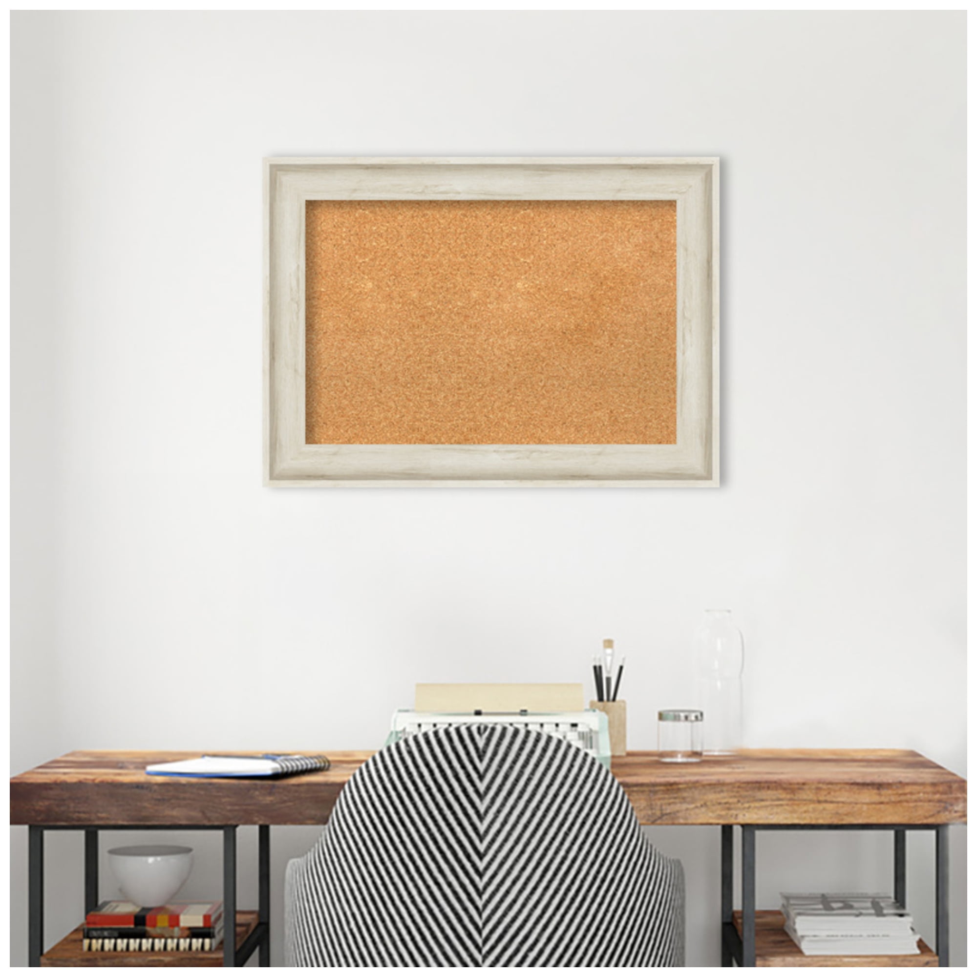 Amanti Art Natural Cork Board Framed Regal Birch Cream Bulletin Board 29 in. x 21 in.