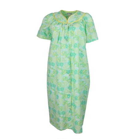 

Elegant Emily Women s Snap-Front Duster Robe With Pockets - Mint Pineapple - Small