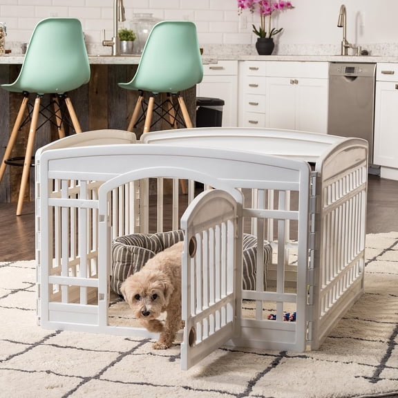 24" 4-Panel Dog Playpen with Door, 35 x 35 x 24, Puppy Playpen, Dog Play Pen Indoors, Pet Fence, Puppies/Small Dogs, White