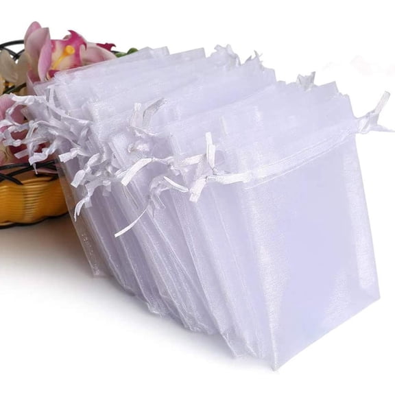 100PCS Premium Sheer Organza Bags, White Wedding Favor Bags, 4x4.72 Jewelry Gift Bags for Party, Jewelry, Christmas, Festival, Bathroom Soaps, Makeup Organza, Wrapping Supplie