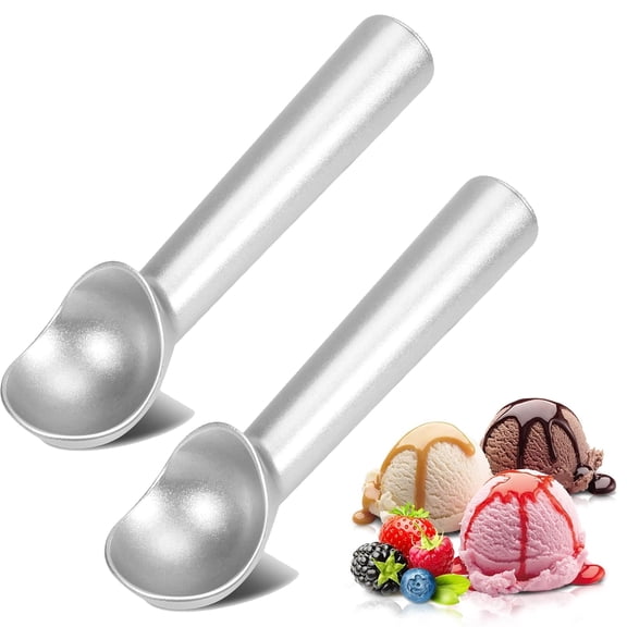 2pcs Ice Cream Scoop,7 inches Nonstick Anti-Freeze One Piece Aluminum Scooper Spoon, Heavy Duty Durable Design, Easy Clean, for Gelato, Cookie Dough, Sorbet, Almond (Silver)