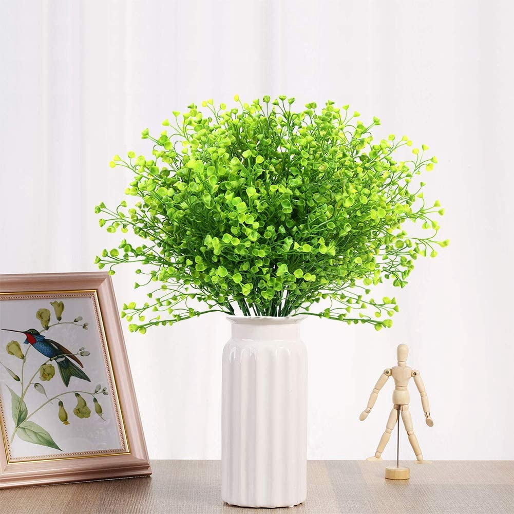 ZOELNIC Artificial Shrubs Bushes 8 Pack UV Resistant Plants Flowers, Faux Plastic Bell Leaves Greenery for Outside Hanging Planter Home Office Wedding Decor