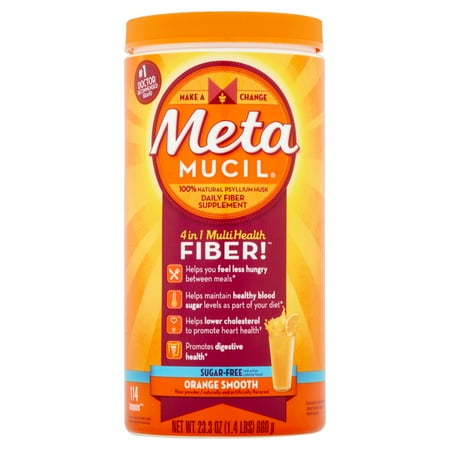 Metamucil Sugar Free Psyllium Fiber Supplement Orange Smooth Texture Powder (Choose your Size)