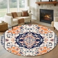 thumbnail image 3 of 8ft Washable Large Round Rug, Bohemian Orange Non-Slip Circle Area Rug for Living Room Dining Room, Beige Floral Geometric Texture Ethnic Art Indoor Floor Mat for Home Decor, 3 of 9