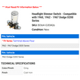 thumbnail image 2 of Headlight Dimmer Switch - Compatible with 1960, 1962 - 1967 Dodge D200 Series 1963 1964 1965 1966, 2 of 2