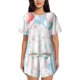 thumbnail image 1 of Balery Cute Elephant Conjunto de Pijama para Mujer con Estampado, Dos Piezas de Manga Corta y Shorts, Ropa de Dormir Suave con Cuello Redondo y Bolsillos-Large, 1 of 6