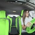 thumbnail image 4 of FH Group Universal Fit Doe16 Faux Cozy Soft Fluffy Warm Fur Car Seat Cushions Fit For Car Truck SUV Van, Comfortable, Warmth & Breathable  – Green Front Set, 4 of 9