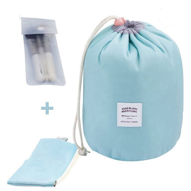 Bolsa de cosméticos con cordón de viaje, bolsa de cosméticos con diseño de cubo impermeable, juego de viaje, organizador de baño, organizador de cosméticos, tela Oxford 210, azul macaron Ormromra WFLD-134