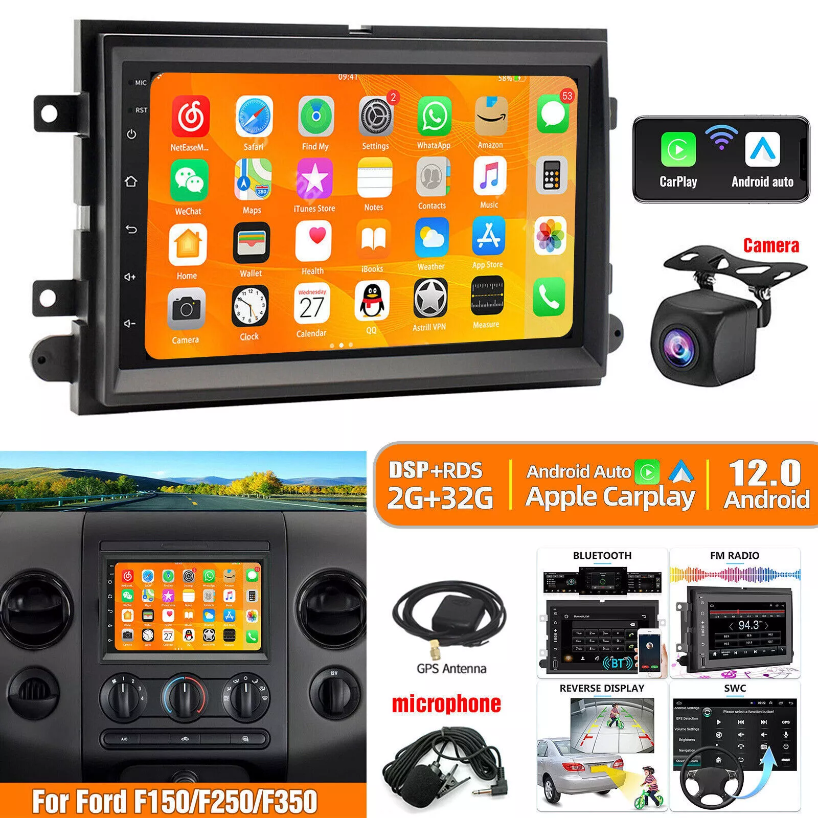 PrismStrike Android 13 Car Stereo Radio for ford F150 2004-2008 with CarPlay, GPS and Multimedia Player