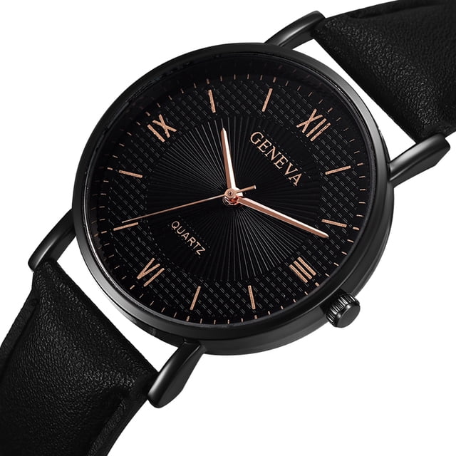 Reloj de pulsera de cuarzo informal con correa de cuero de PU para hombre de moda (oro rosa negro)