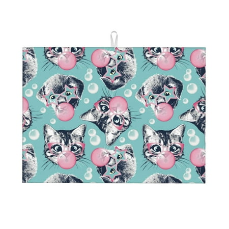 

Dish Drying Mat bubble cat cute Highly Absorbent Microfiber Drying Mat Kitchen Counter or Sink Drawer Liner 16x18 Kitchen Drying Mat Coffee Mat Kitchen Essentials