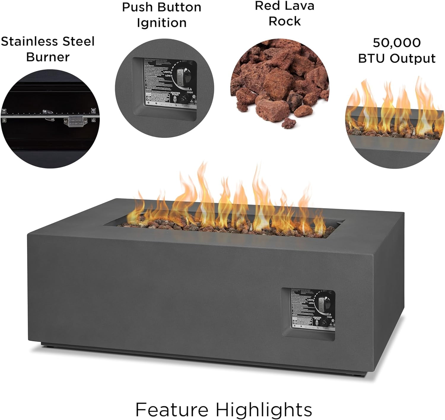 Real Flame Aegean 42" Rectangle Steel Propane or Natural Gas Fire Pit Table in Weathered Slate