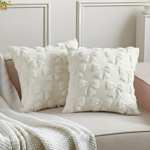 Fundas de almohada Mixweer Coquette de poliéster blanco crema, 45 x 45 cm