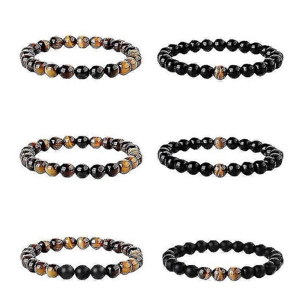 6pcs 8mm Bracelets,,tiger's Eye Elastic Natural Stone Yoga Bracelet Set, Men's And Women's Bracelets